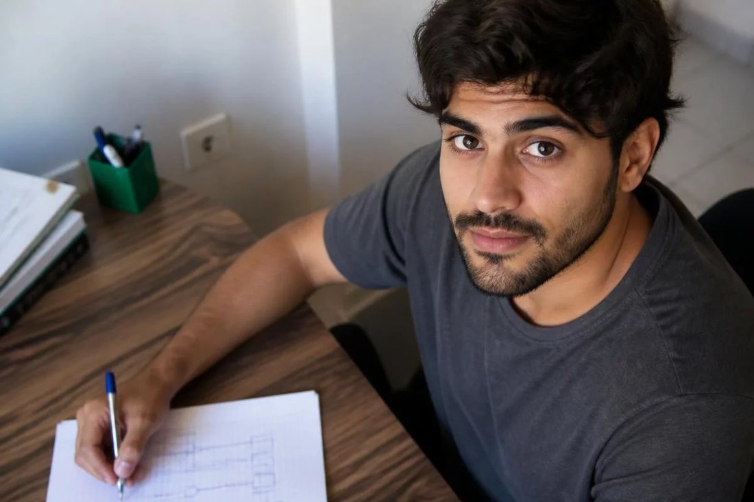 Dois participantes desenham a caneta o encadeamento de um argumento numa folha quadriculada